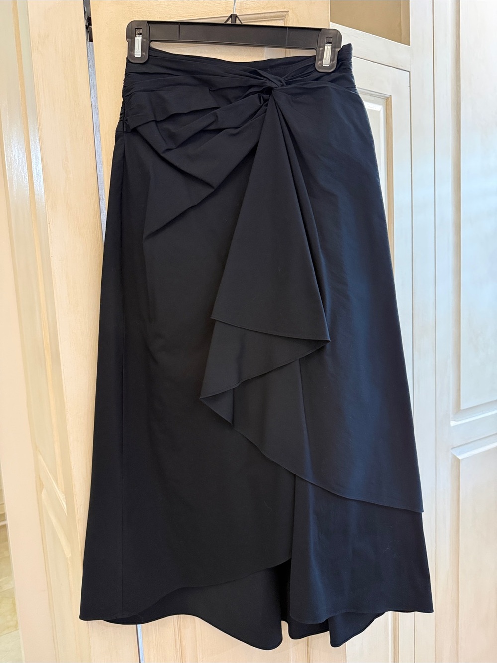 A.L.C. Black Draped Midi Skirt with Side Twist